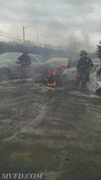 Engine 21's crew operating at a car fire off Potomac Way in Charlotte Hall. 